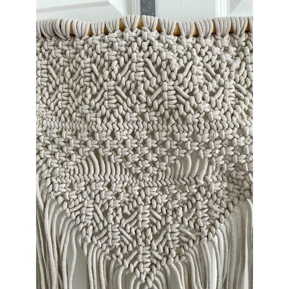 Macrame Woven Wall Hanging with Wooden Rod Medium 16 x 21 - Picture 2 of 2